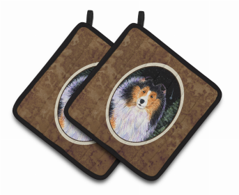 Starry Night Collie Pair of Pot Holders