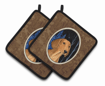 Starry Night Dachshund Pair of Pot Holders