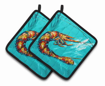 Shrimp Teal Splish Splash Pair of Pot Holders