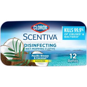 Clorox Scentiva Disinfecting Wet Mop Pads, Pacific Breeze and Coconut, 12 Count