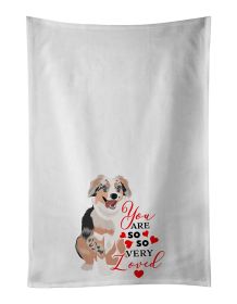 NEW Australian Shepherd Blue Merle Puppy #1 so Loved Kitchen Towel Set of 2 White Dish Towels Decorative Bathroom Hand towel for Hand, Face, Hair