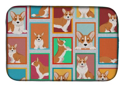 Lots of Red Cardigan Corgi Dish Drying Mat Absorbent Dish Drying Mat Pad for Kitchen Counter Dish Drainer Mat for Countertop, 14 x 21", Multicolor