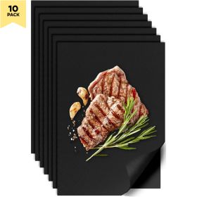 10 Pack Black Grill Mats for Outdoor Grill, Heavy Duty BBQ Grilling Matt & Oven Liners, Resuable, Easy to Clean, Works on Gas Charcoal Electric Grill