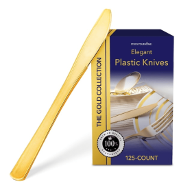 Stock Your Home Gold Plastic Knives 125 Pack - Heavy Duty Disposable Cutlery