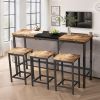 Modern Design Kitchen Dining Table, Pub Table, Long Dining Table Set with 3 Stools, Convenient Hanging Stool Design, Natural+Black