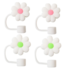 Colorful 4pcs Silicone Straw Covers Cap Set Flower Design For 10mm Straws (Option: White-4pcs)