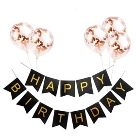 Happy Birthday Lettering Banner Rose Gold Multicolored Balloons (Option: K)