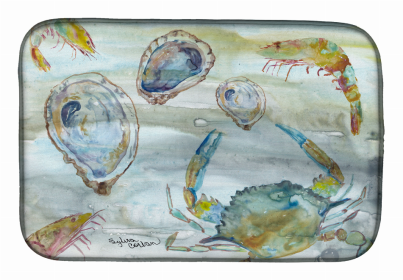 Watercolor Dish Drying Mat (Color: Crab/Shrimp/Oyster, size: 14 x 21)