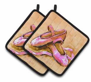 Ballet Pair of Pot Holders (Color: Ballet Shoes Brown and Pink, size: 7.5 x 7.5)