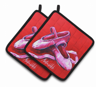 Ballet Pair of Pot Holders (Color: Ballet Shoes Red, size: 7.5 x 7.5)