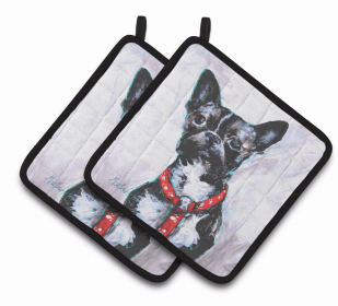 Dog Pair of Pot Holders (Color: Boston Terrier Brindle Ziggy, size: 7.5 x 7.5)