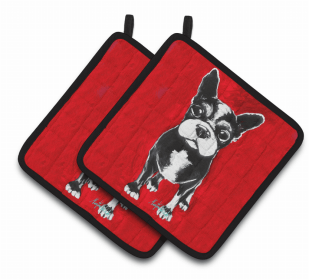 Dog Pair of Pot Holders (Color: Boston Terrier Runt, size: 7.5 x 7.5)