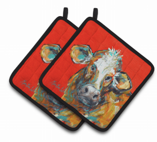 Cow Pair of Pot Holders (Color: Cow Caught Red Handed Too, size: 7.5 x 7.5)