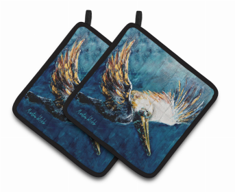 Pelican Pair of Pot Holders (Color: Pelican Go For It, size: 7.5 x 7.5)