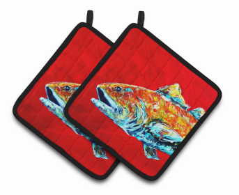 Fish Pair of Pot Holders (Color: Red Fish Alphonzo Head, size: 7.5 x 7.5)