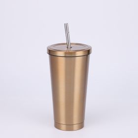 Stainless Steel Large-capacity Straw Insulation Cup (Option: Gold-500ML)