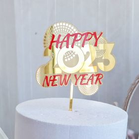 Acrylic New Year Cake Decoration Happy New Year Party Plugin (Option: Mark red and gold)