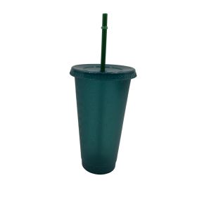 Multi Specification Plastic Straw Design Comfortable Cup (Option: Dark green glitter powder-710ml)