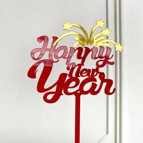 Acrylic New Year Cake Decoration Happy New Year Party Plugin (Option: Fireworks red gold)