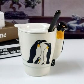 Cute Cartoon Animal Ceramic Cup Set (Option: Penguin Cap Plus Spoon-301to400ml)