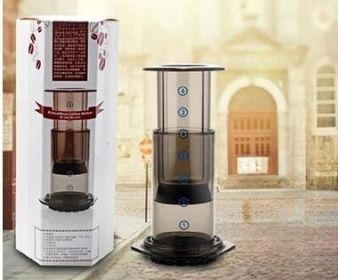 Portable Manual French Press Coffee Machine With 350 Pieces Of Coffee Filter Paper (Option: Brown English Packaging)