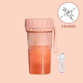 Portable USB Rechargeable Juicer For Home Use (Option: Pink-6Leaf Blade-USB)