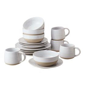 Artisanal Clay Stoneware 16-Piece Dining Set (Color: White)