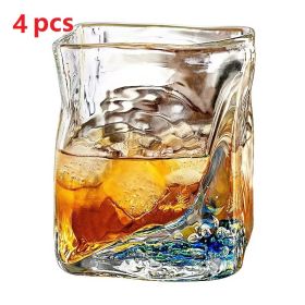 Transparent Irregular Niche Whisky Glasses For Household Use (Option: Transparent flat mouth style-4PCS)