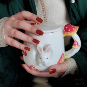 Creative Hand-painted Ceramic Cover Cup (Option: Mushroom Bunny-301to400ml)