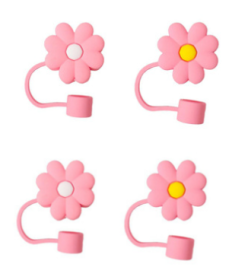 Colorful 4pcs Silicone Straw Covers Cap Set Flower Design For 10mm Straws (Option: Pink-4pcs)